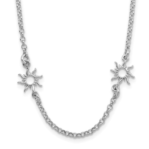 Leslie's Sterling Silver Rhodium-plated Polished Suns w/1in ext. Necklace Johnson Jewellers Lindsay, ON