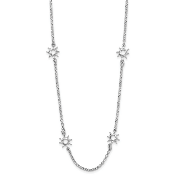 Leslie's Sterling Silver Rhodium-plated Polished Suns w/1in ext. Necklace Image 2 Linwood Custom Jewelers Linwood, NJ