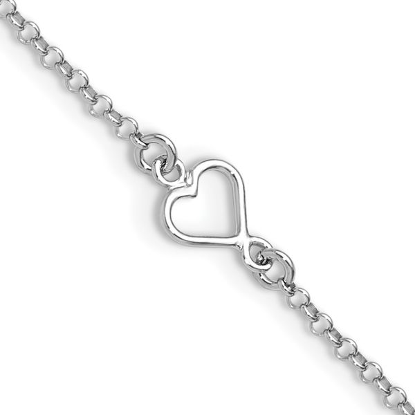 Leslie's Sterling Silver Rh-plated Polished Heart 9in PLUS 1in ext. Anklet Trenton Jewelers Ltd. Trenton, MI