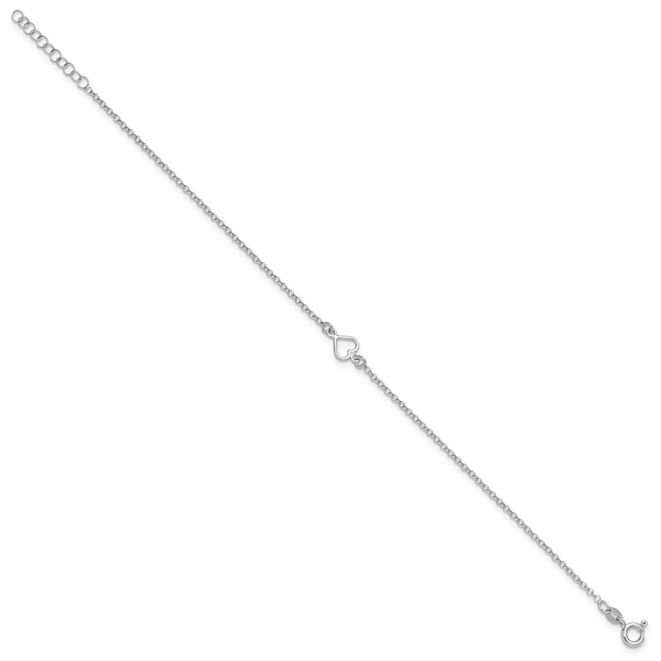Leslie's Sterling Silver Rh-plated Polished Heart 9in PLUS 1in ext. Anklet Image 2 Valentine's Fine Jewelry Dallas, PA