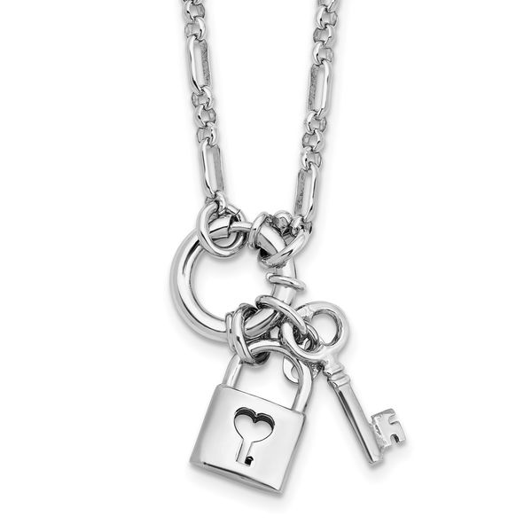 Leslie's Sterling Silver Rhodium-plated Polished Lock and Key Necklace Atlanta West Jewelry Douglasville, GA