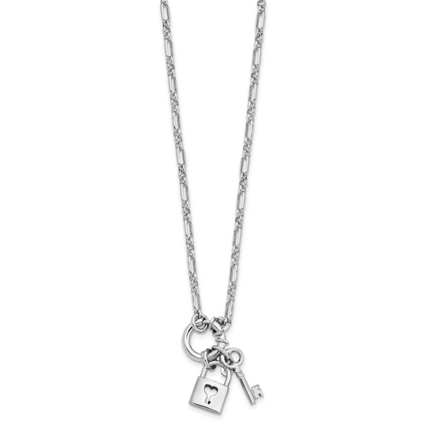 Leslie's Sterling Silver Rhodium-plated Polished Lock and Key Necklace Image 2 Bell Jewelers Murfreesboro, TN