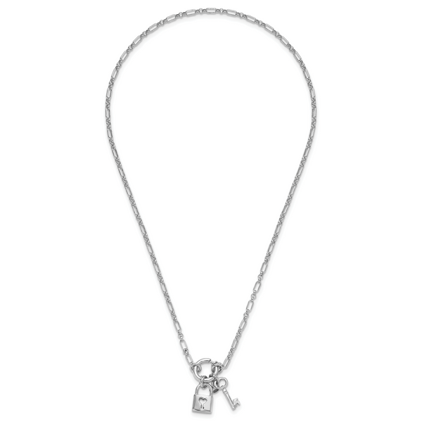 Leslie's Sterling Silver Rhodium-plated Polished Lock and Key Necklace Image 4 Conti Jewelers Endwell, NY