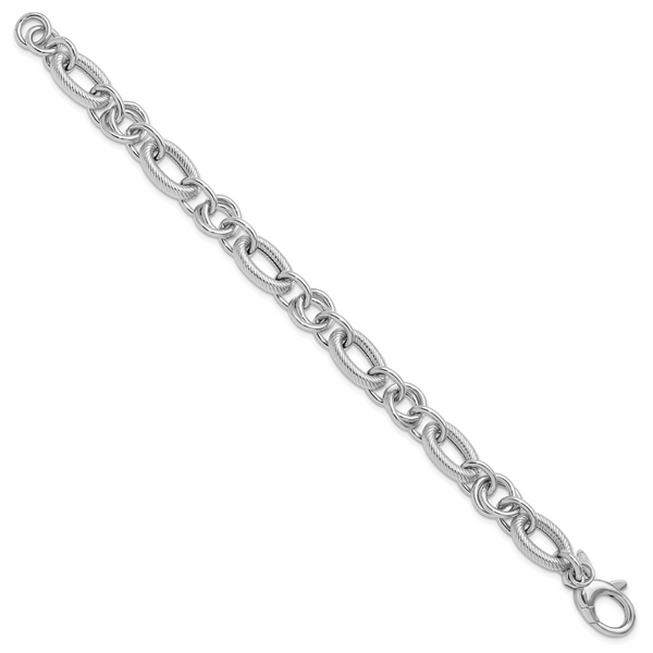 Leslie's SS RH-plated Polished/Textured Fancy Link w/.25in ext. Bracelet Image 2 Morin Jewelers Southbridge, MA