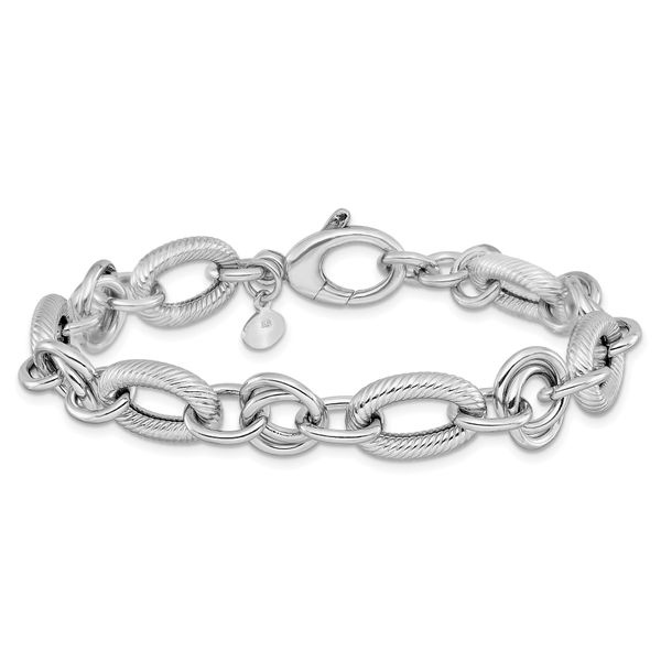 Leslie's SS RH-plated Polished/Textured Fancy Link w/.25in ext. Bracelet Image 3 Bell Jewelers Murfreesboro, TN