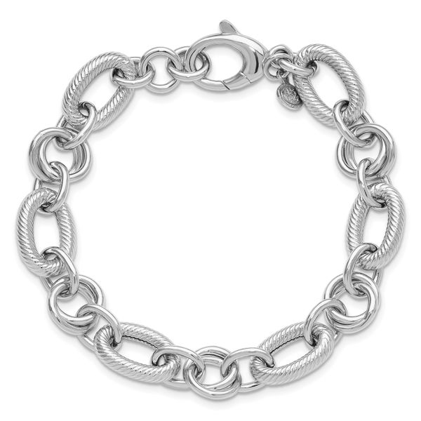 Leslie's SS RH-plated Polished/Textured Fancy Link w/.25in ext. Bracelet Image 4 Patterson's Diamond Center Mankato, MN