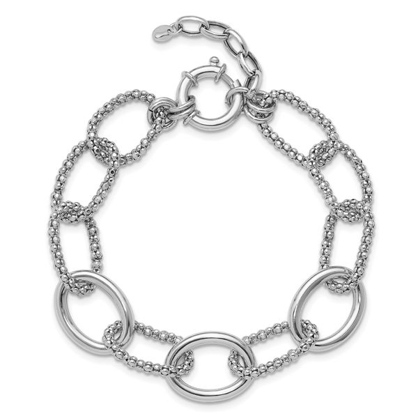 Leslie's Sterling Silver Rhodium-plated Fancy Link with 1.5in ext. Bracelet Image 4 Ask Design Jewelers Olean, NY