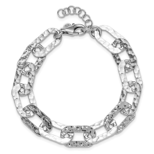 Leslie's Sterling Silver Rh-pl Polished/Hammered Fancy w/1in ext. Bracelet Image 4 Valentine's Fine Jewelry Dallas, PA