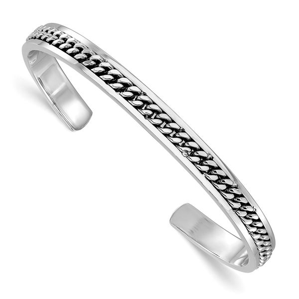 Leslie's Sterling Silver Rhodium-plated Polished Curb Link Cuff Bangle Jayson Jewelers Cape Girardeau, MO