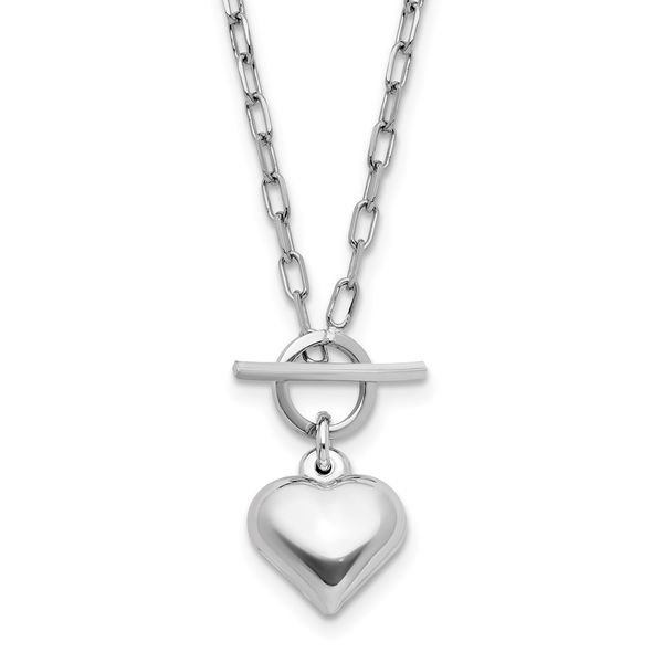 Leslie's Sterling Silver Rhodium-plated Polished Heart Toggle Necklace JMR Jewelers Cooper City, FL