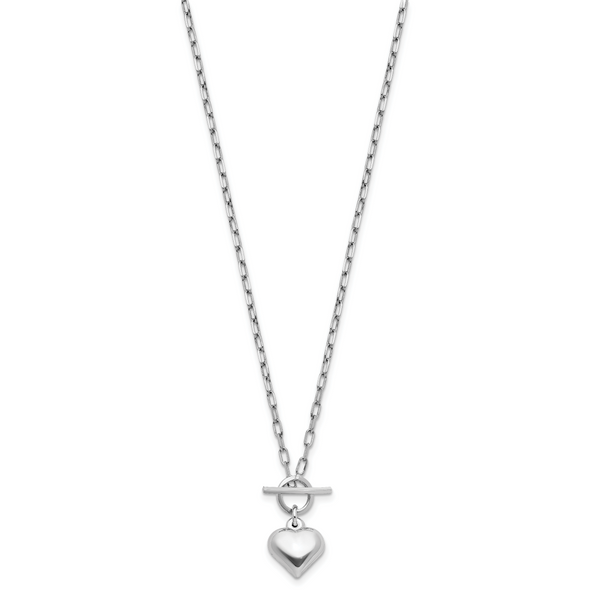 Leslie's Sterling Silver Rhodium-plated Polished Heart Toggle Necklace Image 2 Trenton Jewelers Ltd. Trenton, MI