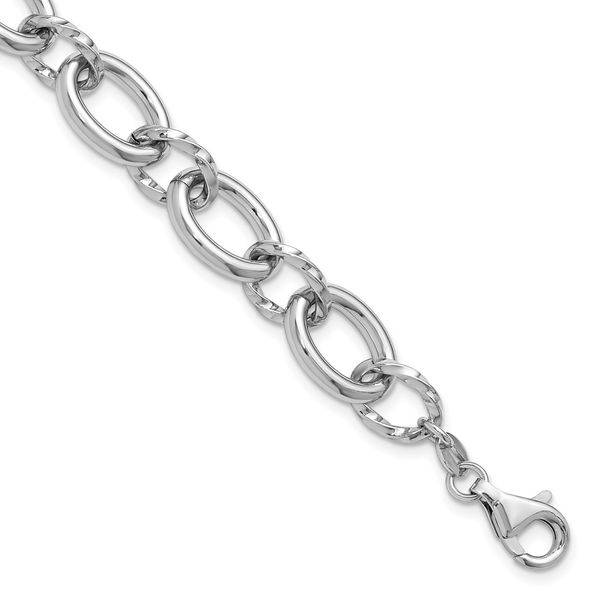 Leslie's Sterling Silver Rhodium-plated Fancy Link with 1in ext. Bracelet Carroll's Jewelers Doylestown, PA