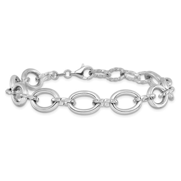 Leslie's Sterling Silver Rhodium-plated Fancy Link with 1in ext. Bracelet Image 3 Trenton Jewelers Ltd. Trenton, MI