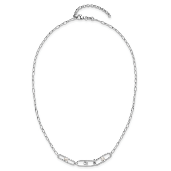 Leslie's Sterling Silver Rh-plated CZ and Crystal Pearl with 2in ext. Neckl Image 4 Gaines Jewelry Flint, MI