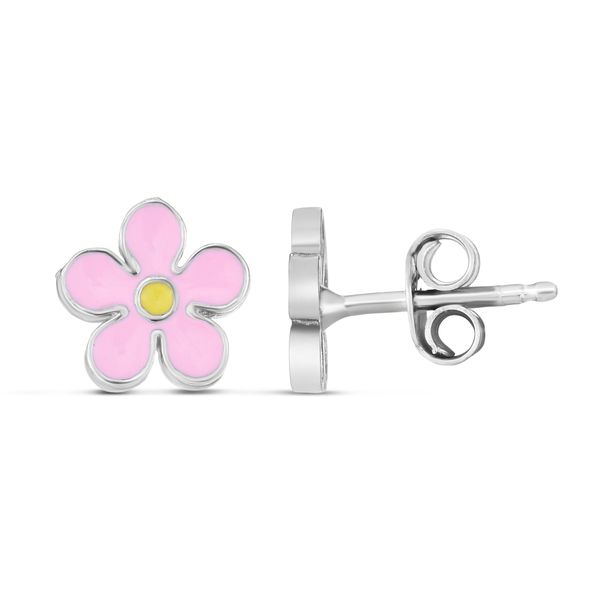 Silver Enamel Pink Flower Studs Alan Miller Jewelers Oregon, OH