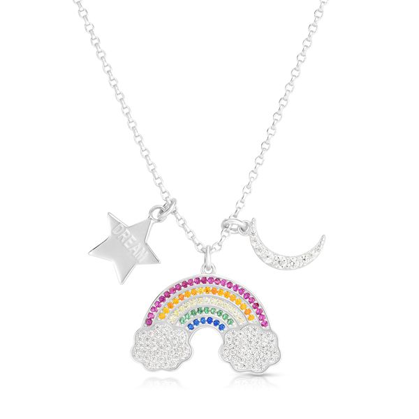 Silver Rainbow CZ Charm Rainbow Necklace John Herold Jewelers Randolph, NJ