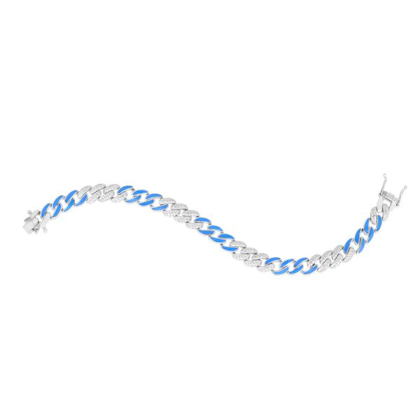 Silver Blue Enamel CZ Miami Cuban Bracelet Comstock Jewelers Edmonds, WA