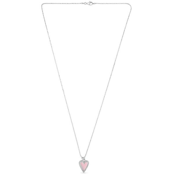 Silver Pink Enamel Heart Necklace John Herold Jewelers Randolph, NJ