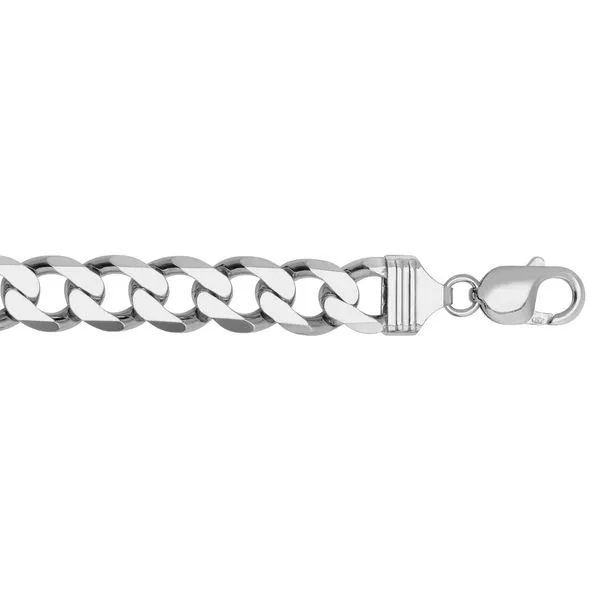 Curb Chain Bracelet in Sterling Silver with Black Diamonds, 11.5mm