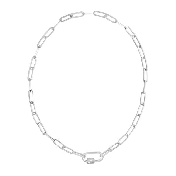 Silver White CZ Carabiner Necklace