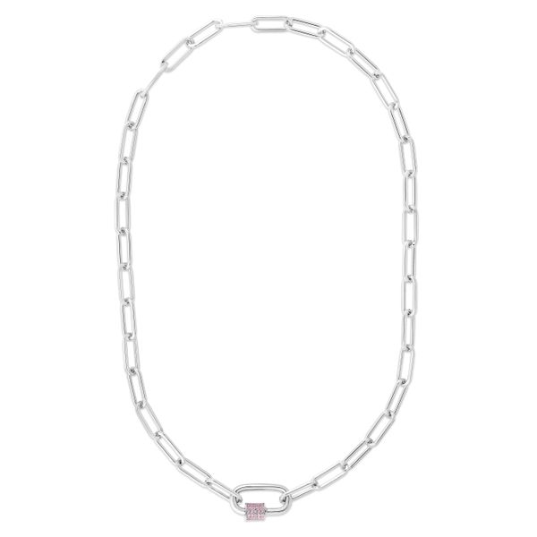 Silver Pink CZ Carabiner Necklace James Douglas Jewelers LLC Monroeville, PA