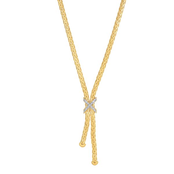 14K Gold Woven Lariat X Diamond Necklace James Gattas Jewelers Memphis, TN