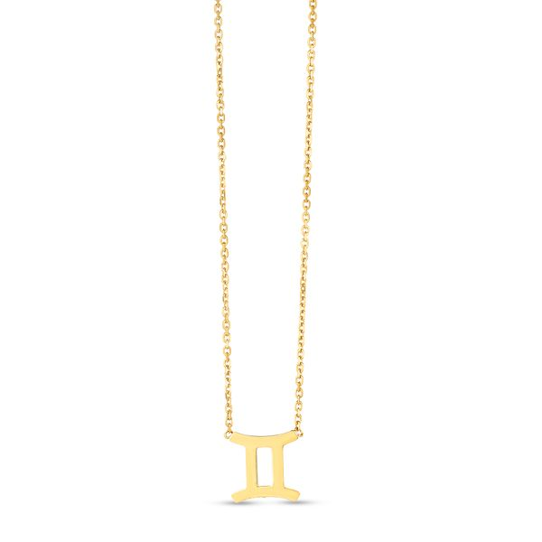 14k Yellow Gold Gemini Zodiac Sign Personalized Charm Pendant Necklace, 16