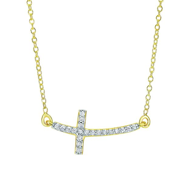14K Gold .12ct Diamond Side Cross Necklace DGN322-18 | Cone
