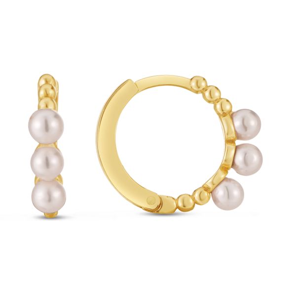 14K Gold Pearl Huggie Earring Ask Design Jewelers Olean, NY