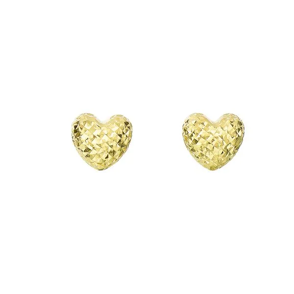 Diamond-Cut Heart Stud Earrings 14K Yellow Gold