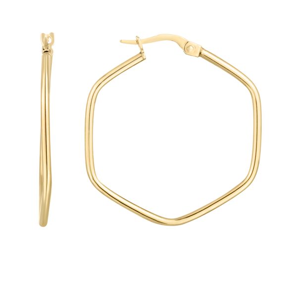 14K Rounded Edges Hexagon Hoops Lewis Jewelers, Inc. Ansonia, CT