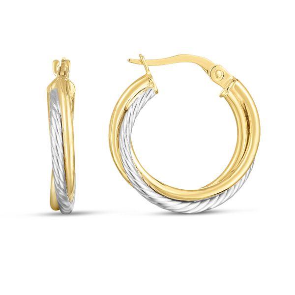 14K Two-tone Twisted Hoops Banks Jewelers Burnsville, NC