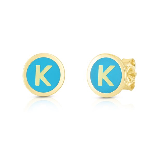 14K Turquoise Enamel K Initial Studs Scirto's Jewelry Lockport, NY