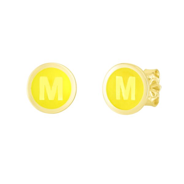 14K Yellow Enamel M Initial Studs Karen's Jewelers Oak Ridge, TN