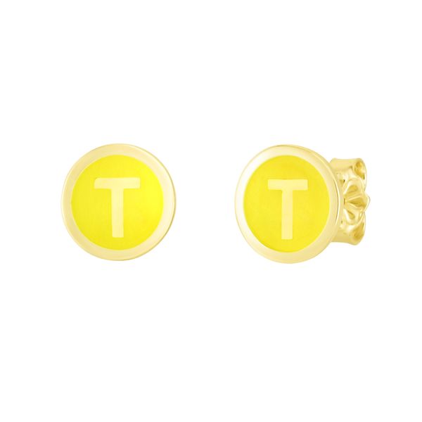 14K Yellow Enamel T Initial Studs Scirto's Jewelry Lockport, NY