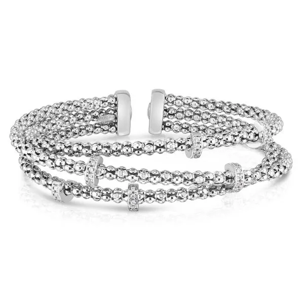 Crossover Buckle Two Row Bracelet in Sterling Silver with Pave Diamonds