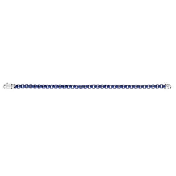 Men's Silver Blue Box Link Bracelet Lewis Jewelers, Inc. Ansonia, CT