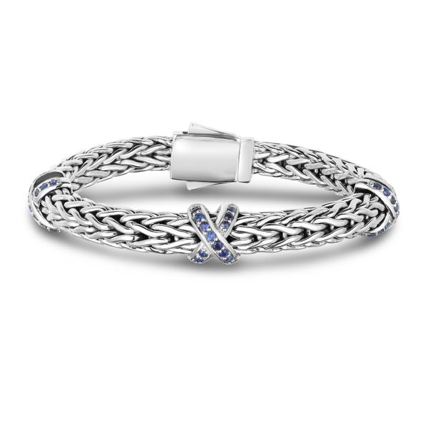 Sterling Silver Woven X Blue Sapphire Bracelet Peran & Scannell Jewelers Houston, TX