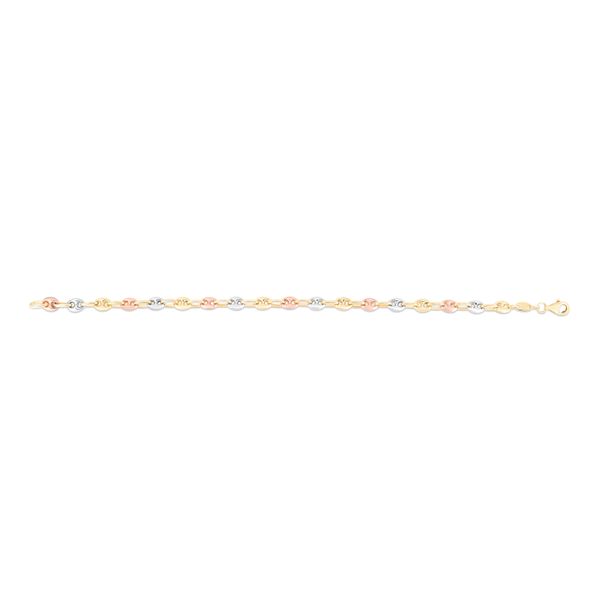 14K Tri-color Gold Puffed Mariner Link Necklace JMR Jewelers Cooper City, FL