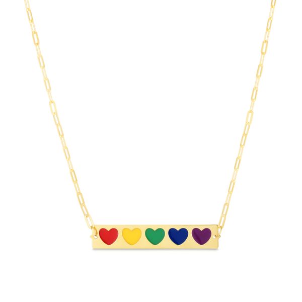 14K Rainbow Enamel Hearts Bar Bracelet Karen's Jewelers Oak Ridge, TN