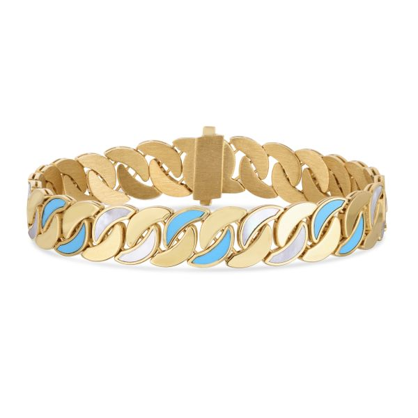 14K Gold Curb Turquoise MOP Inlay Bracelet RC14114-0725, Thurber's Fine  Jewelry