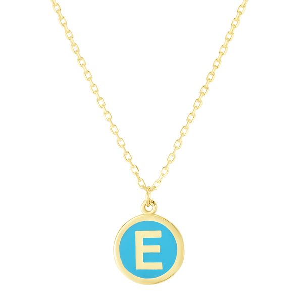 14K Turquoise Enamel E Initial Necklace J. West Jewelers Round Rock, TX
