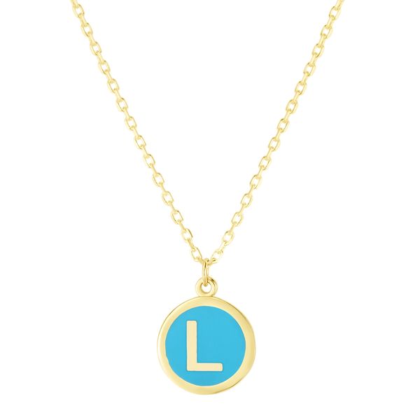14K Turquoise Enamel L Initial Necklace Scirto's Jewelry Lockport, NY