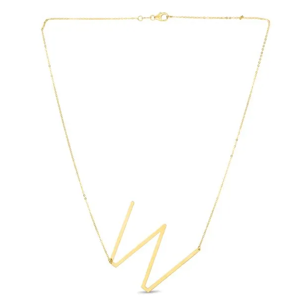 14k Solid Yellow Gold Large Letter Initial V Necklace, Letter V