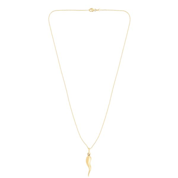 Italian Puffy Horn Necklace in 14K Yellow Gold