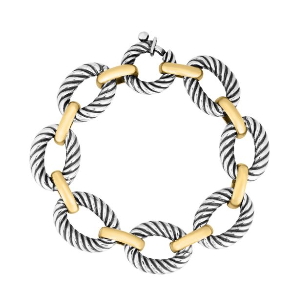 Silver & 18K Gold Domed Oval Cable Link Bracelet Dondero's Jewelry Vineland, NJ