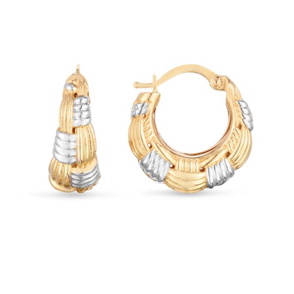 14K Two-tone Woven Ribbed Hoop Mueller Jewelers Chisago City, MN