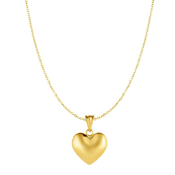 Buy 10K Yellow Gold Puffed Heart Pendant Necklace, 18