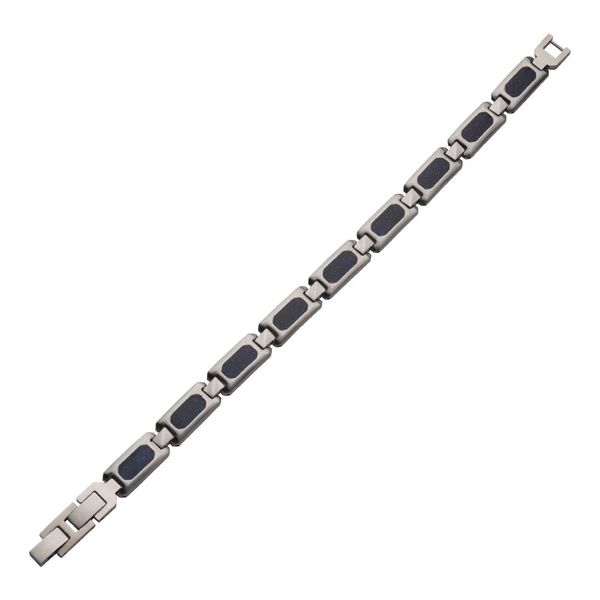 Matte Finish Stainless Steel Genuine Blue Sandstone Inlay Link Bracelet Image 2 Valentine's Fine Jewelry Dallas, PA