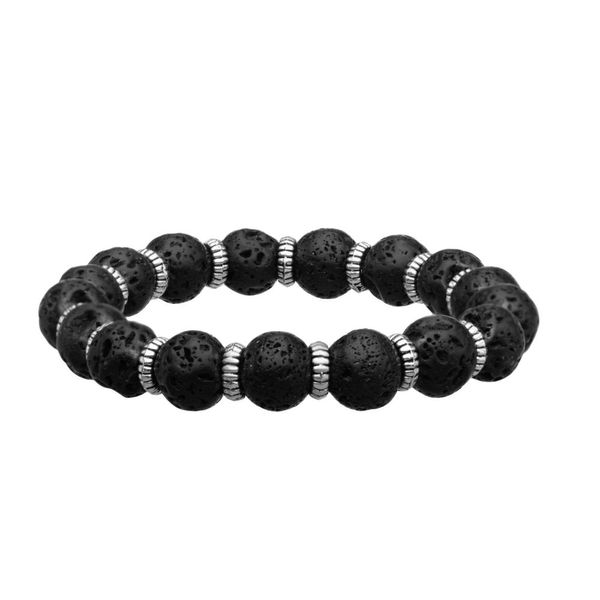 INOX Steel Zinc Ring & Black Lava Beads Bracelet BR136, W.P. Shelton  Jewelers